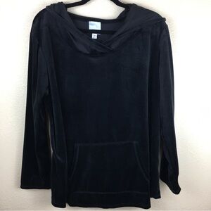 Sunday Women's Black Velour Pullover Hoodie Kangaroo Pocket Size 2X